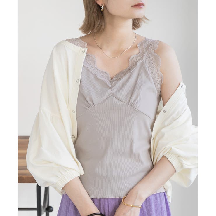 ライトベージュ | 裾メロー・Vネック レースキャミソール | ad thie