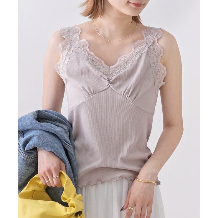 ベージュ | 裾メロー・Vネック レースキャミソール | ad thie