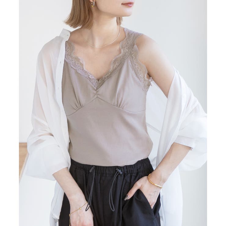 モカベージュ | 裾メロー・Vネック レースキャミソール | ad thie