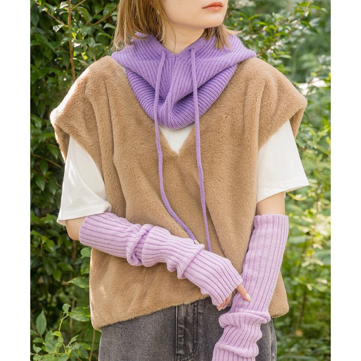 ベージュ | ゆったり エコファー Vネックベスト | ad thie