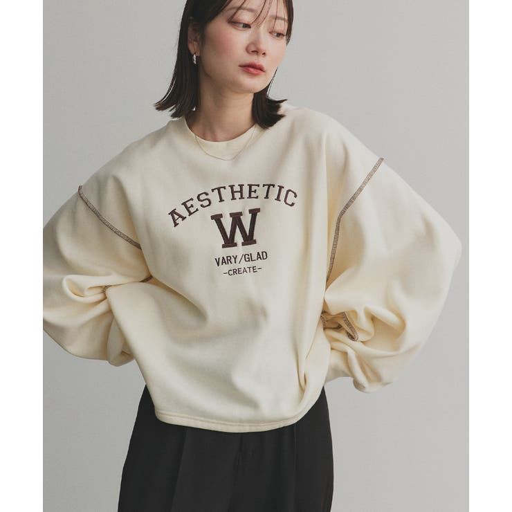 配色ステッチ・刺繍ロゴ 裏起毛BIGプルオーバー | ad thie | 詳細画像5 