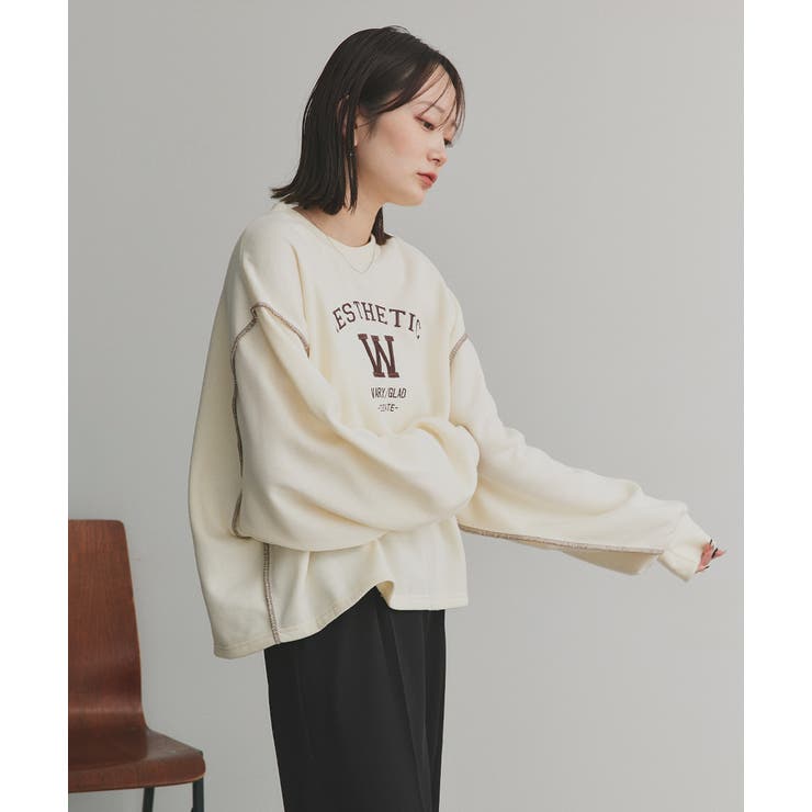 配色ステッチ・刺繍ロゴ 裏起毛BIGプルオーバー | ad thie | 詳細画像6 