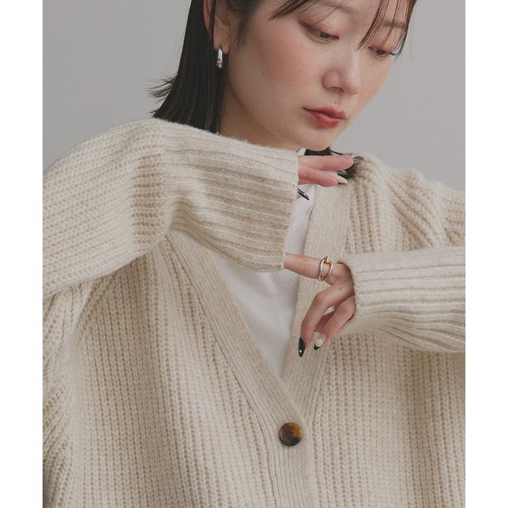 片畦編み・Vネック MIXニットカーディガン | ad thie | 詳細画像21 