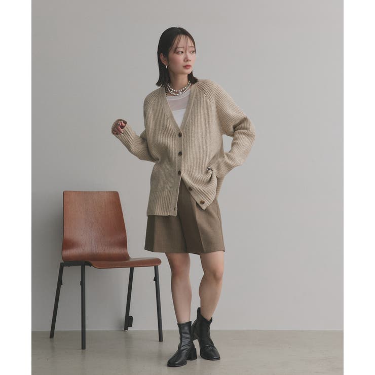 片畦編み・Vネック MIXニットカーディガン[品番：ADEW0003803]｜ad