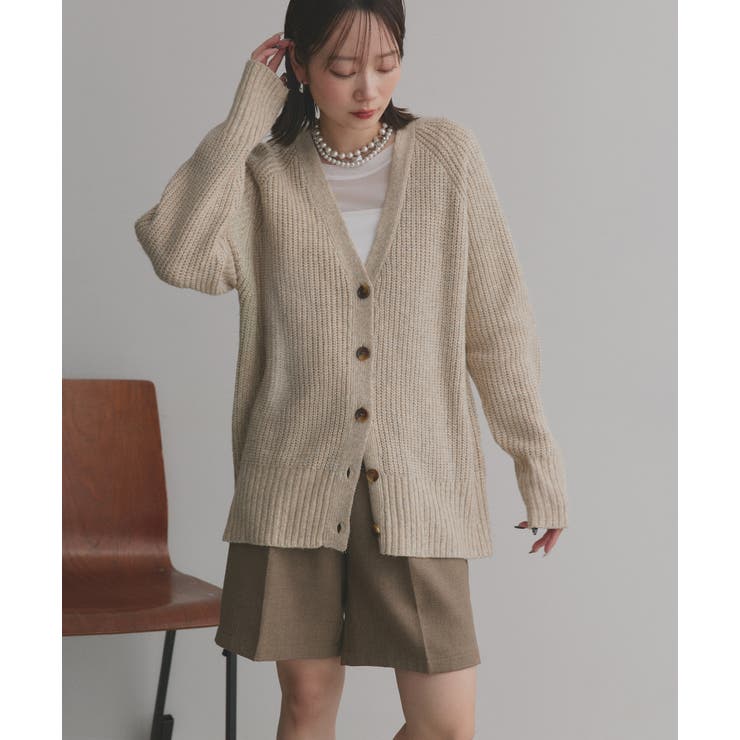 片畦編み・Vネック MIXニットカーディガン | ad thie | 詳細画像26 