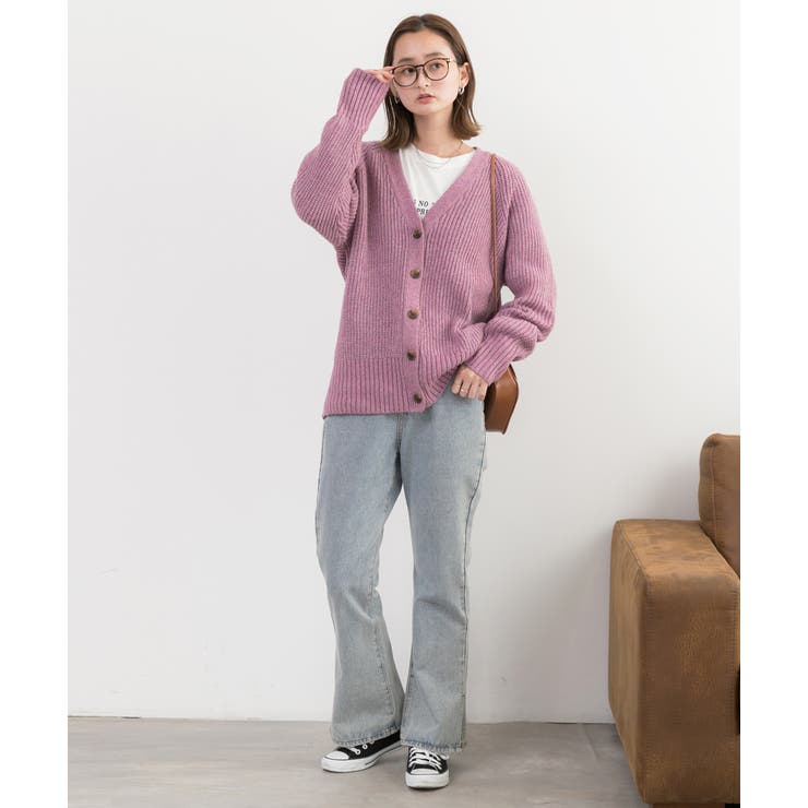 片畦編み・Vネック MIXニットカーディガン | ad thie | 詳細画像30 