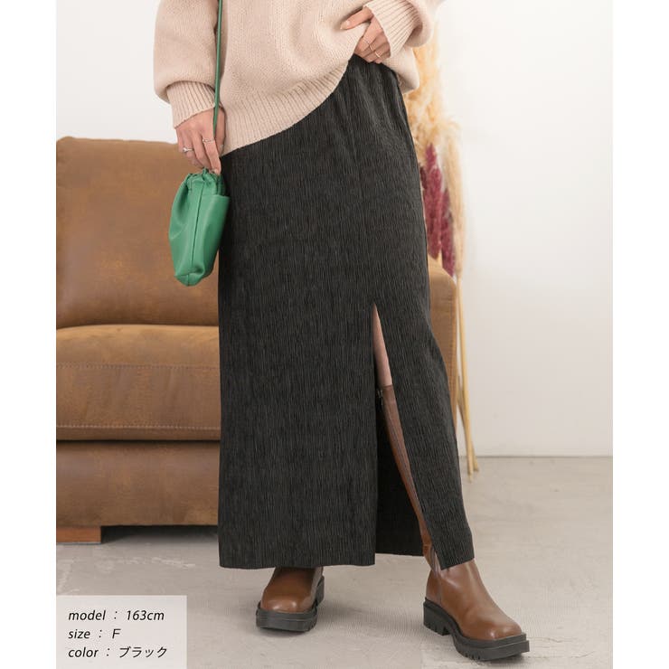 ブラック | 楊柳ベロア Iラインスカート | ad thie