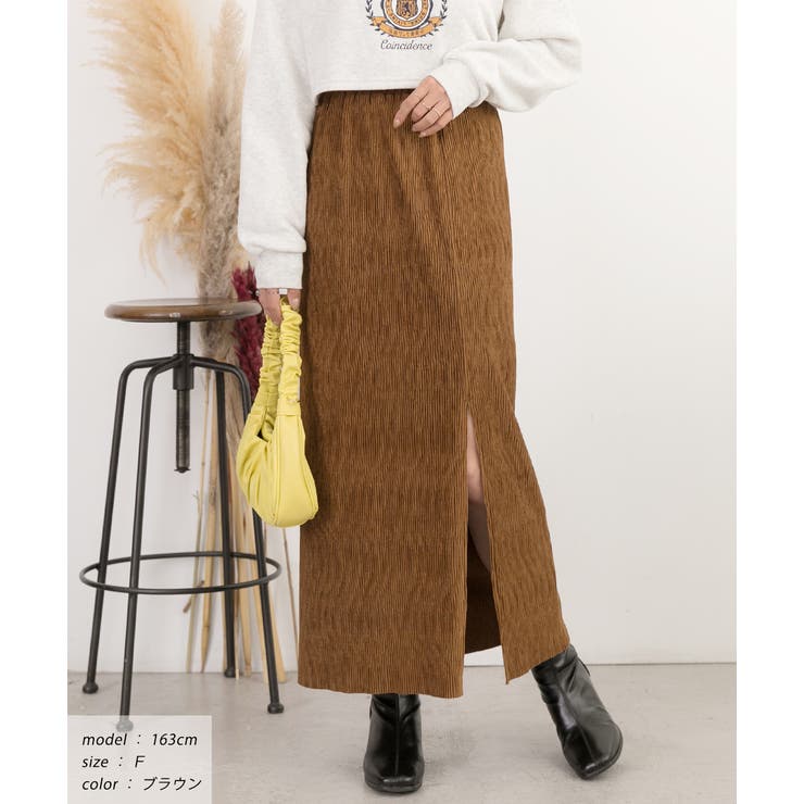 ブラウン | 楊柳ベロア Iラインスカート | ad thie