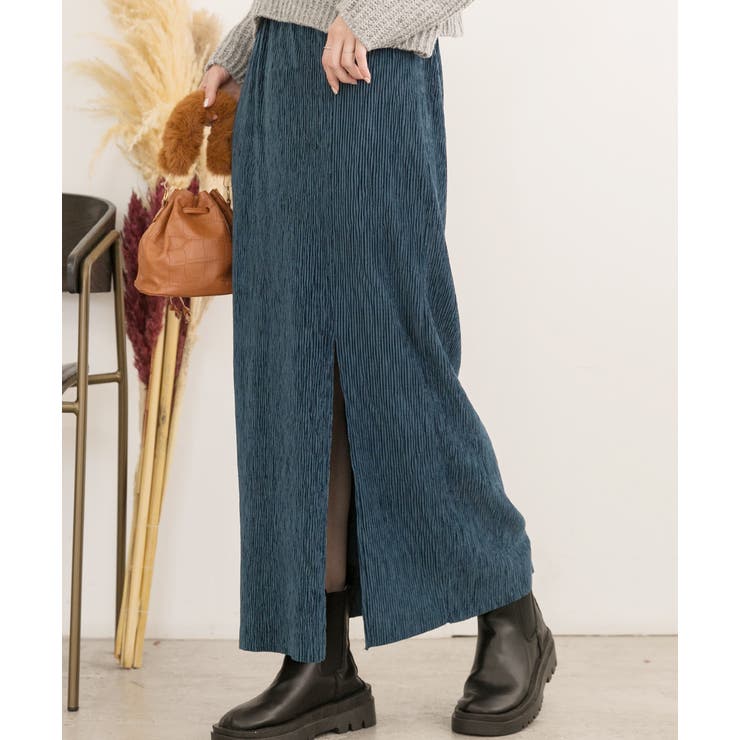 ブルー | 楊柳ベロア Iラインスカート | ad thie