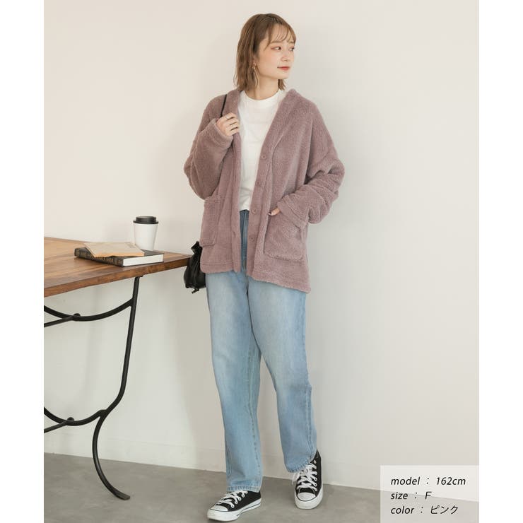 もこもこボア Vネックカーディガン[品番：ADEW0003849]｜ad thie