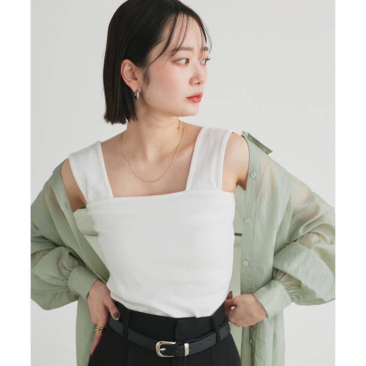 オフホワイト | インナーちら見え防止 スクエアネックタンク | ad thie