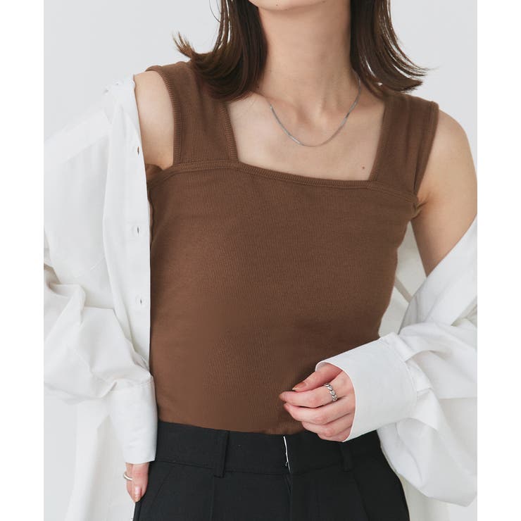 ブラウン | インナーちら見え防止 スクエアネックタンク | ad thie