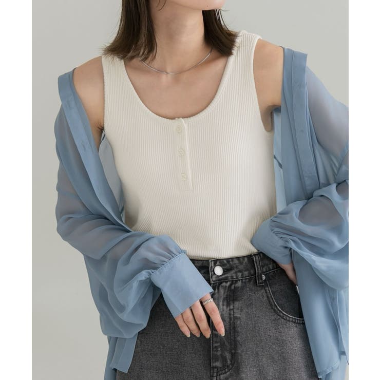 アイボリー | ヘンリーネックリブ タンクトップ | ad thie