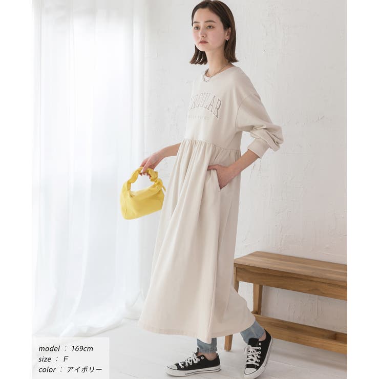 カレッジロゴ 裏毛ギャザー切替ワンピース | ad thie | 詳細画像8 