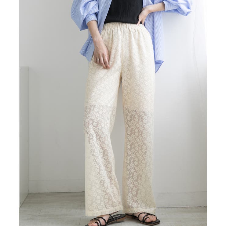 アイボリー | 裏地付き・総レース  イージーパンツ | ad thie