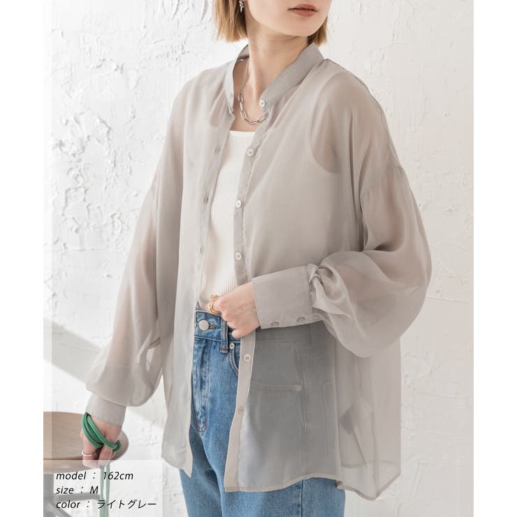 バンドカラー シアーシャツ | ad thie | 詳細画像11 