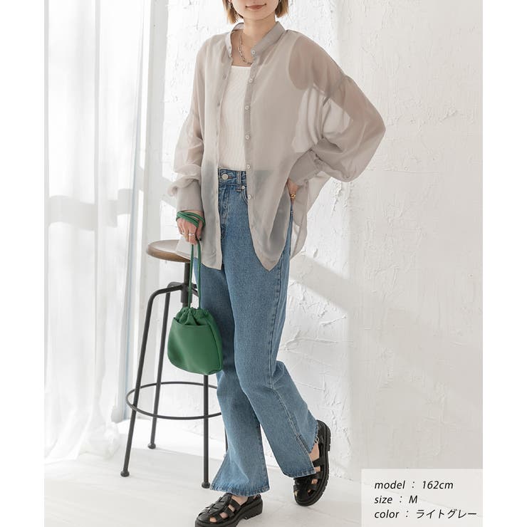 バンドカラー シアーシャツ | ad thie | 詳細画像12 