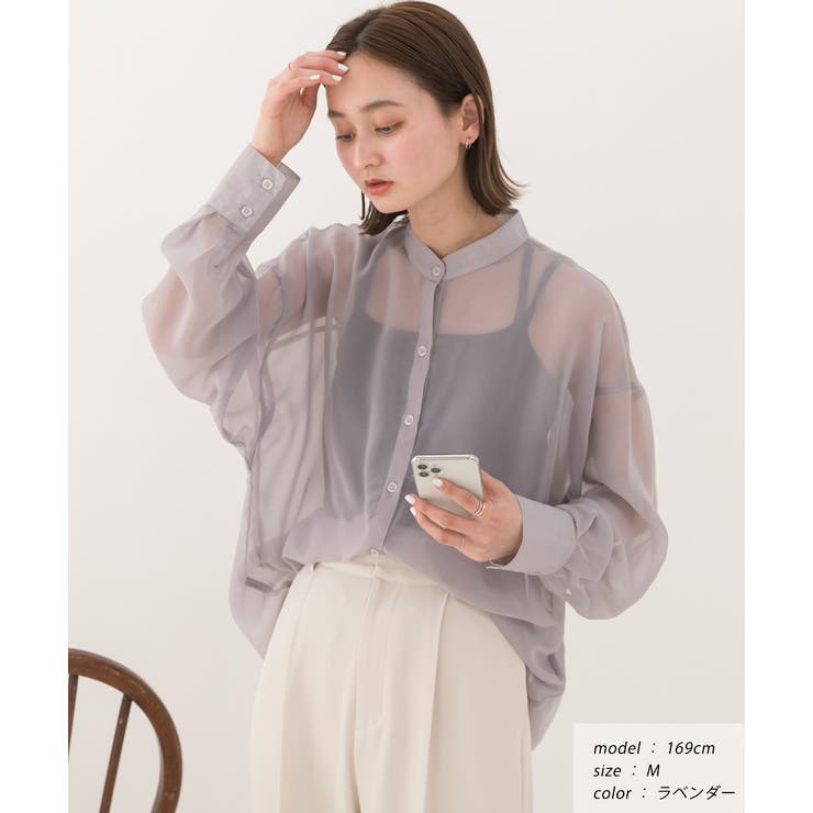 バンドカラー シアーシャツ | ad thie | 詳細画像19 