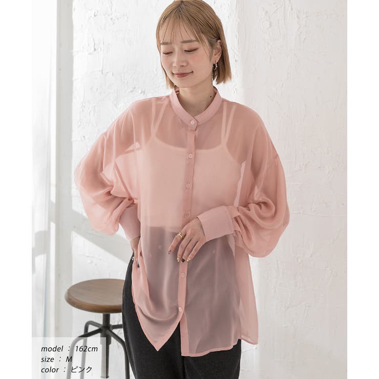 バンドカラー シアーシャツ | ad thie | 詳細画像4 