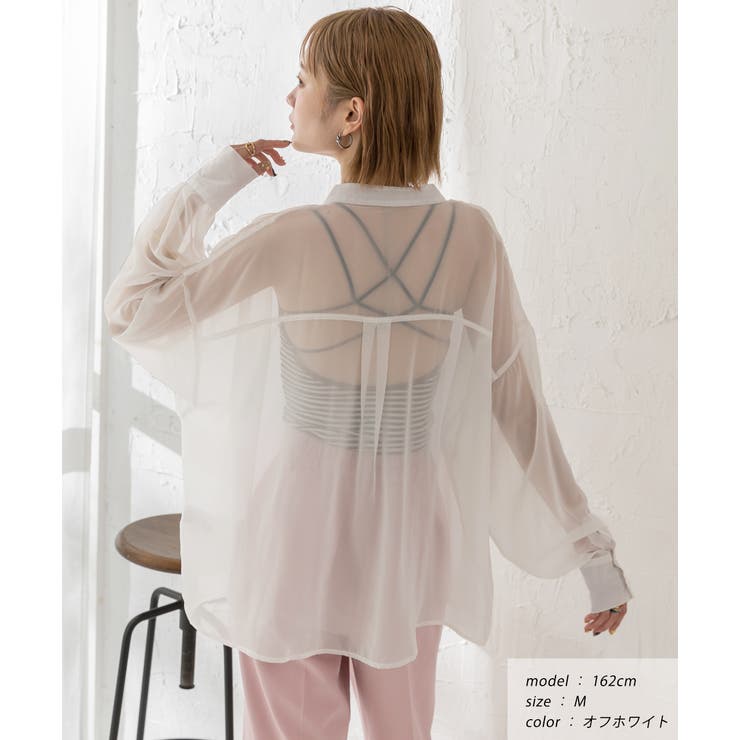 バンドカラー シアーシャツ | ad thie | 詳細画像8 