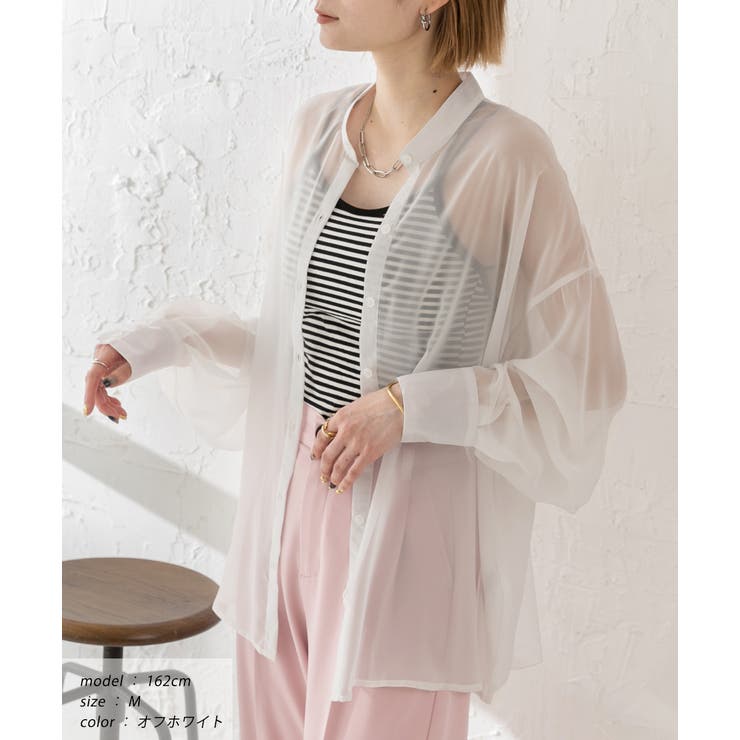 バンドカラー シアーシャツ | ad thie | 詳細画像9 