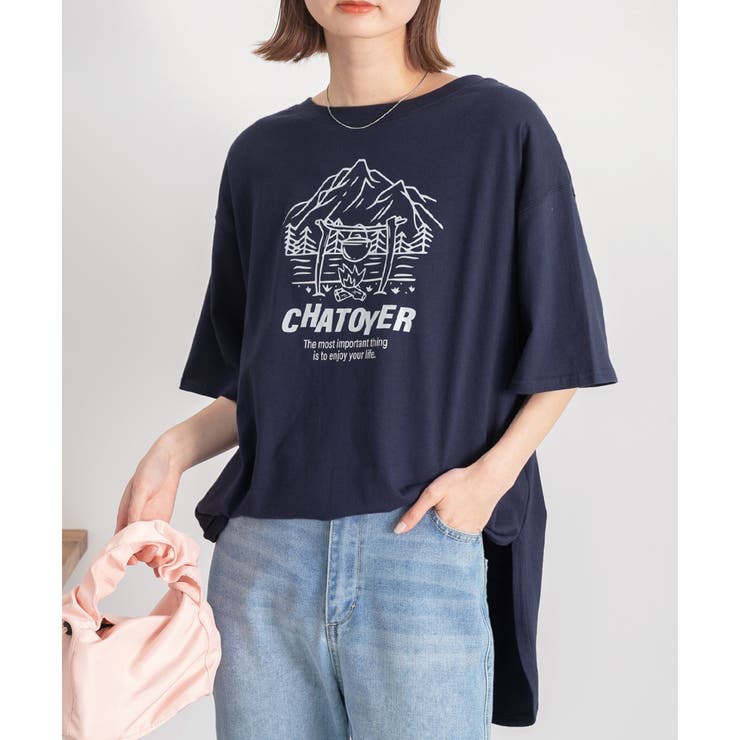 裾ラウンド・オーバーサイズ キャンプモチーフロゴTシャツ[品番：ADEW0004069]｜ad  thie（アドティエ）のレディースファッション通販｜SHOPLIST（ショップリスト）