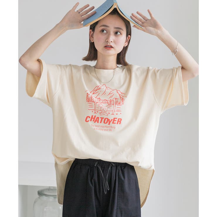 裾ラウンド・オーバーサイズ キャンプモチーフロゴTシャツ[品番：ADEW0004069]｜ad  thie（アドティエ）のレディースファッション通販｜SHOPLIST（ショップリスト）