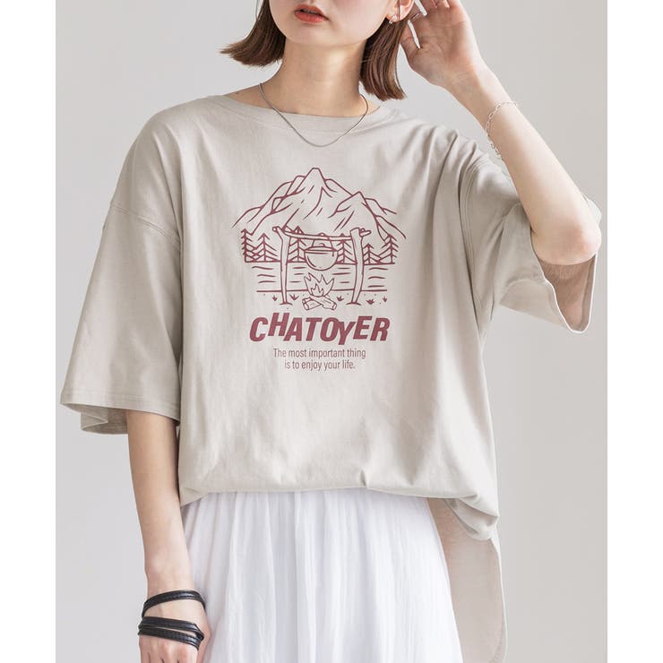 裾ラウンド・オーバーサイズ キャンプモチーフロゴTシャツ[品番：ADEW0004069]｜ad  thie（アドティエ）のレディースファッション通販｜SHOPLIST（ショップリスト）