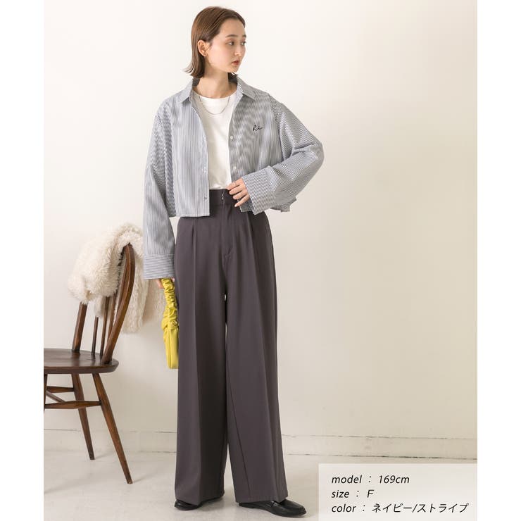 無地・ストライプ 刺繍入りショート丈シャツ[品番：ADEW0004175]｜ad