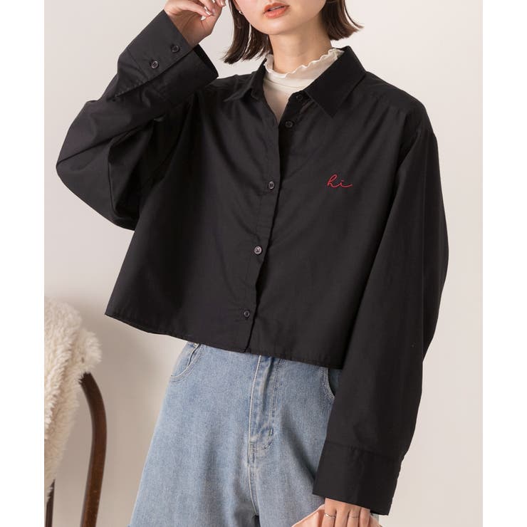 刺繍入りネイビー半袖シャツ【9月末まで掲載】