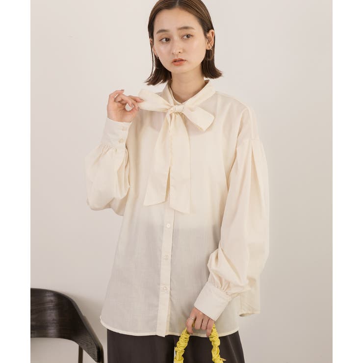 ボリュームスリーブ ボウタイリボンブラウス | ad thie | 詳細画像4 