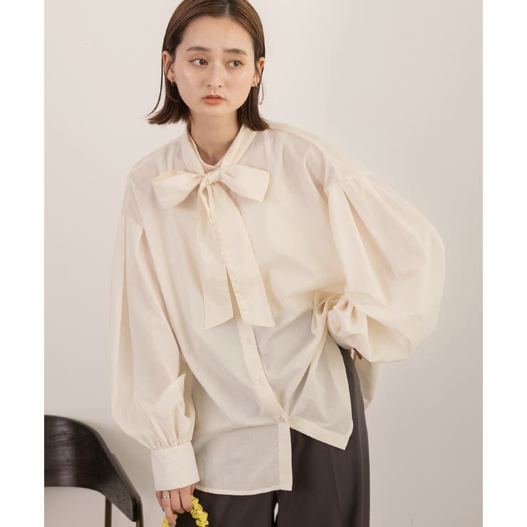 ボリュームスリーブ ボウタイリボンブラウス | ad thie | 詳細画像5 
