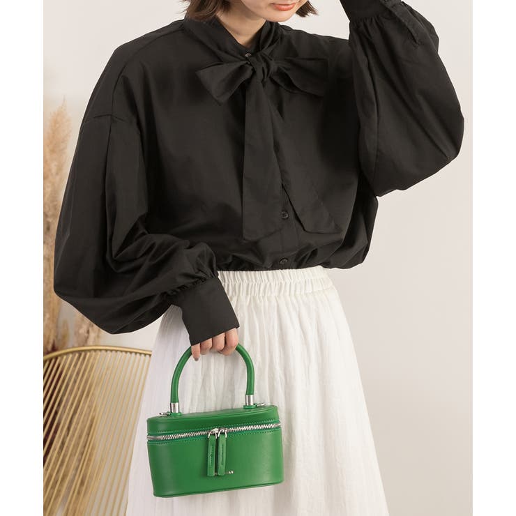 ブラック | ボリュームスリーブ ボウタイリボンブラウス | ad thie