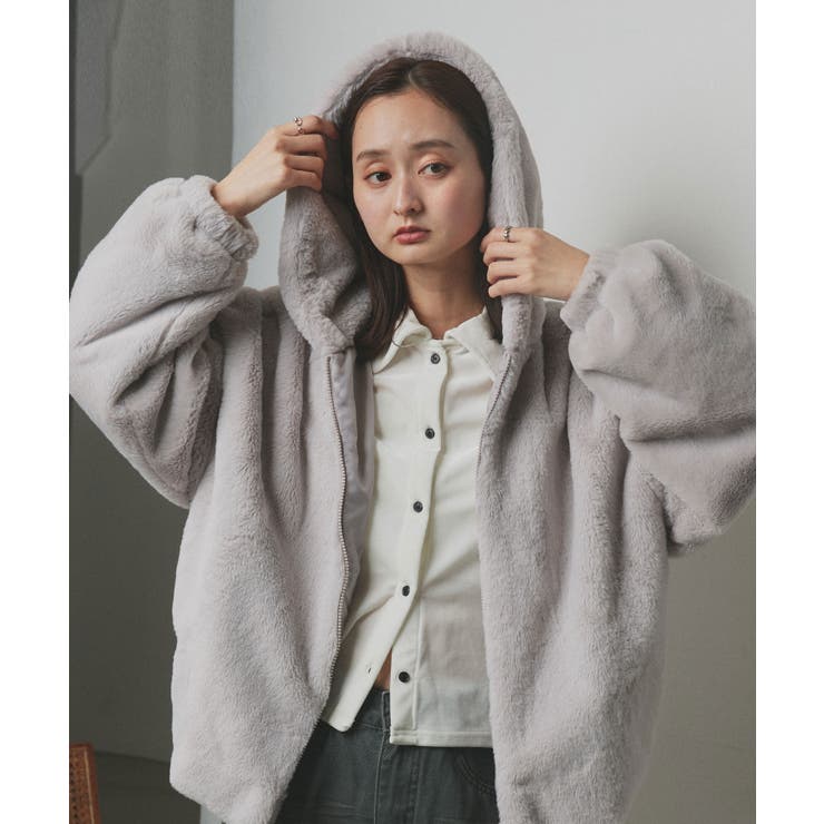 グレー ファー付きフード スノーボードウェア フード付きファーブルゾン[品番：ADEW0004245]｜ad thie（アドティエ