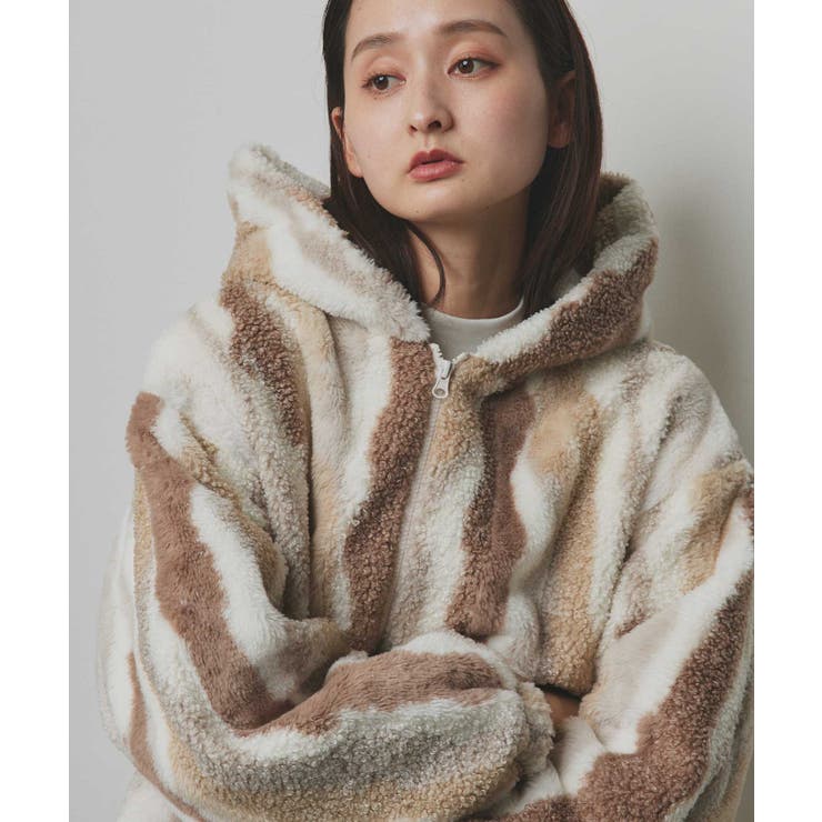 ミックスベージュ | フード付きファーブルゾン | ad thie