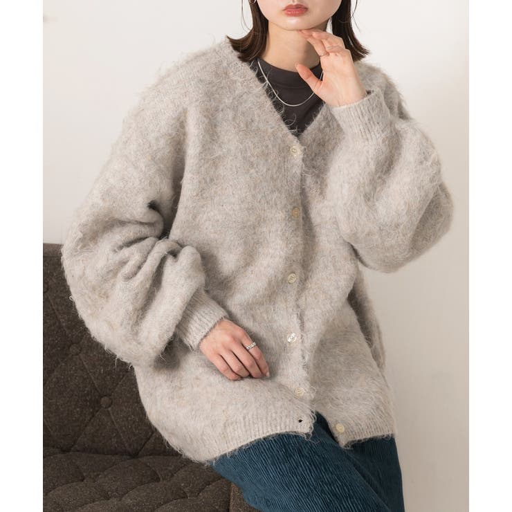 オーバーシルエット ふんわりシャギーニットカーデ[品番：ADEW0004291