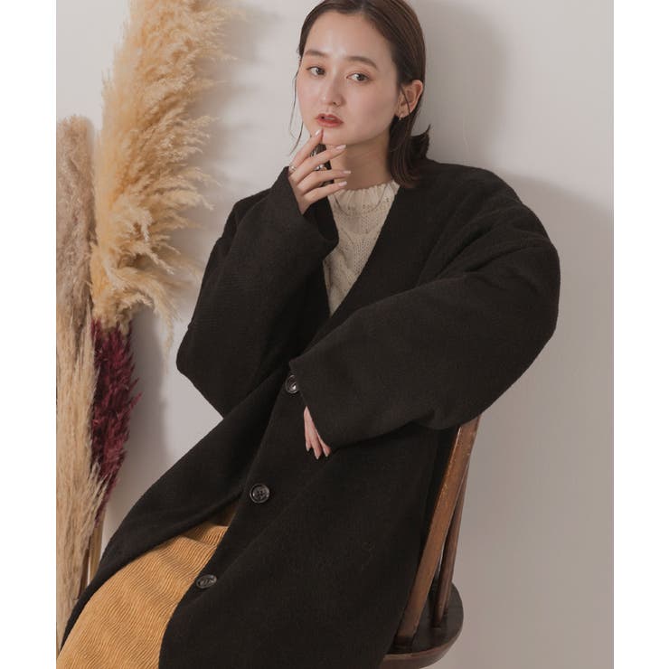 シャギーノーカラーコート | ad thie | 詳細画像19 