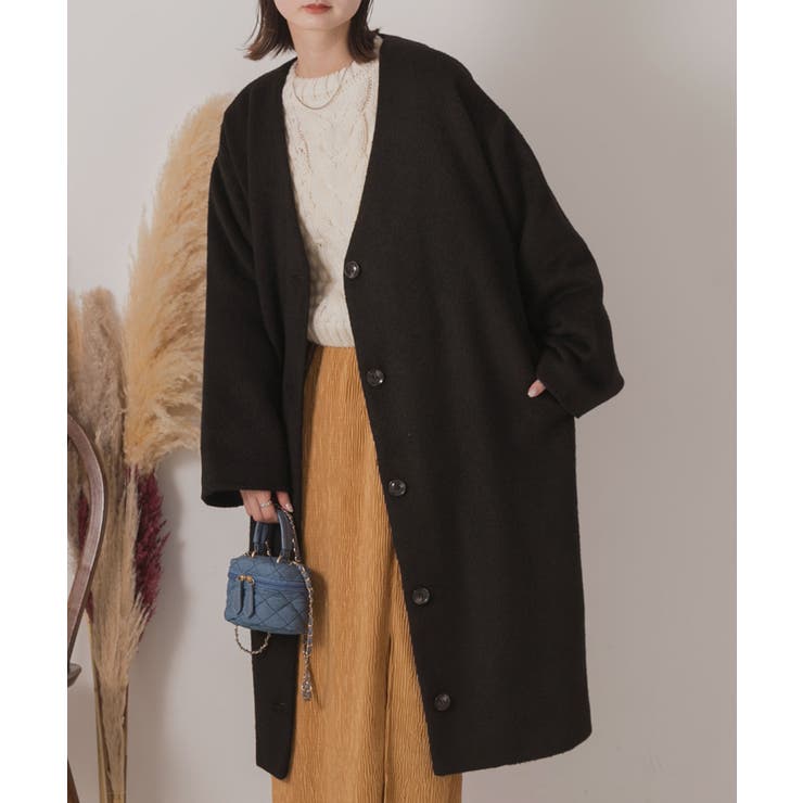 ブラック | シャギーノーカラーコート | ad thie