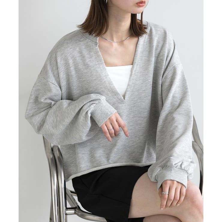 切りっぱなし Vネックプルオーバー[品番：ADEW0004343]｜ad thie