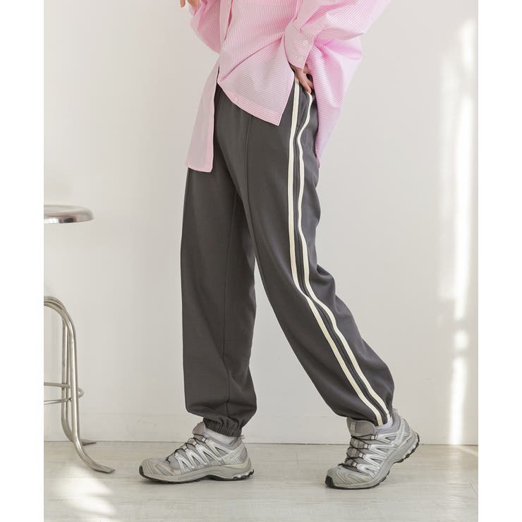 チャコール | ピンタック サイドラインジョガーパンツ | ad thie