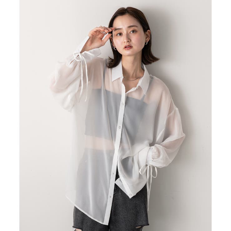 リボンデザイン オーバーシアーシャツ | ad thie | 詳細画像10 