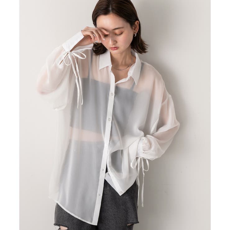 リボンデザイン オーバーシアーシャツ | ad thie | 詳細画像14 