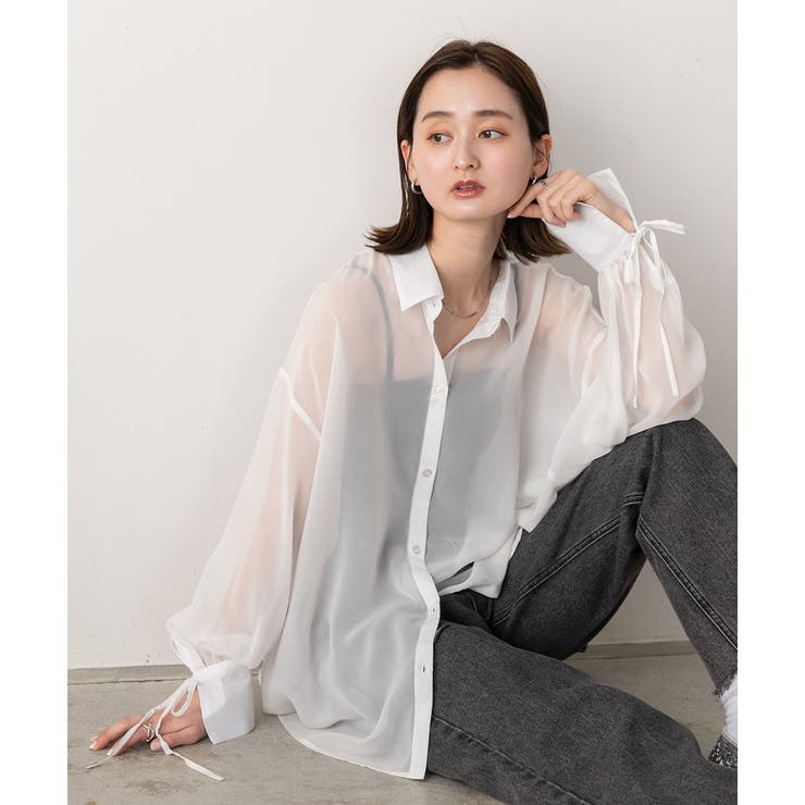 リボンデザイン オーバーシアーシャツ | ad thie | 詳細画像15 