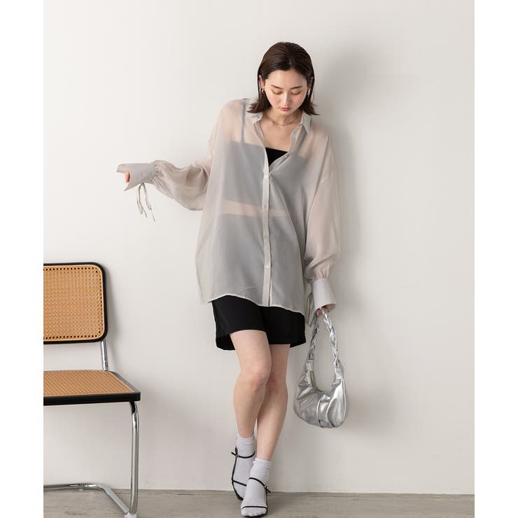 リボンデザイン オーバーシアーシャツ | ad thie | 詳細画像3 