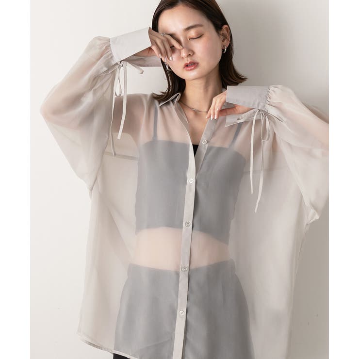 リボンデザイン オーバーシアーシャツ | ad thie | 詳細画像4 