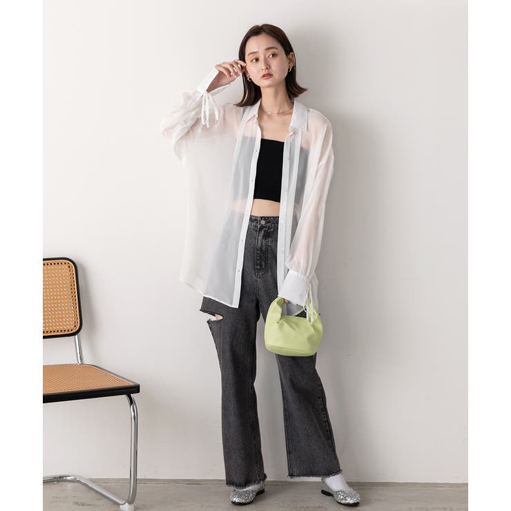 リボンデザイン オーバーシアーシャツ | ad thie | 詳細画像9 