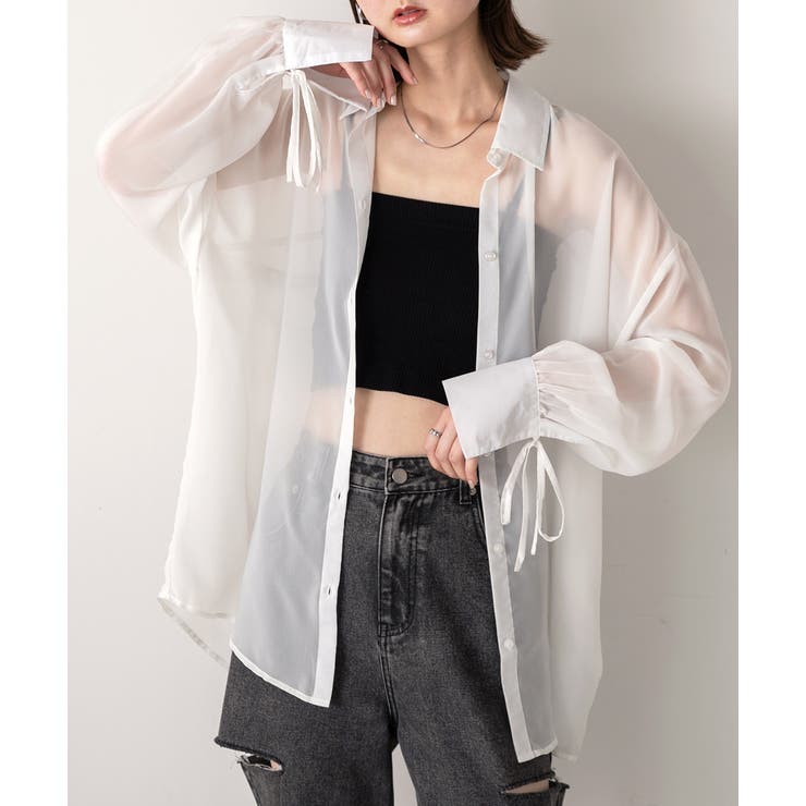 オフホワイト | リボンデザイン オーバーシアーシャツ | ad thie