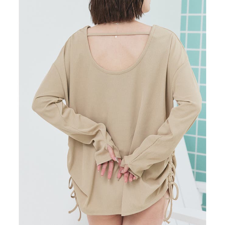 リブ素材ラッシュガード ドロストデザインプルオーバー | ad thie | 詳細画像13 