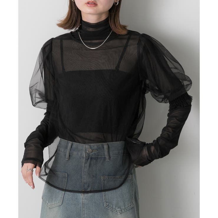 完売品　pium シャーリングチュールフリルブラウス 完売品 pium シャーリングチュールフリルブラウス