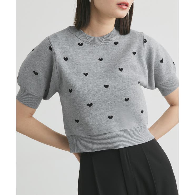 モクグレー | ハート総柄 パフスリーブニット | ad thie